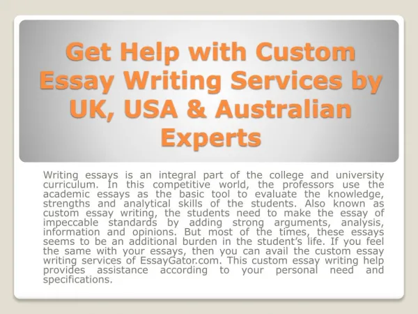 Custom Essay Writing Services - Quality Custom Essay Help in UK - USA & Australia
