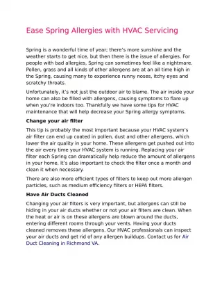Ease Spring Allergies with HVAC Servicing - slide 1