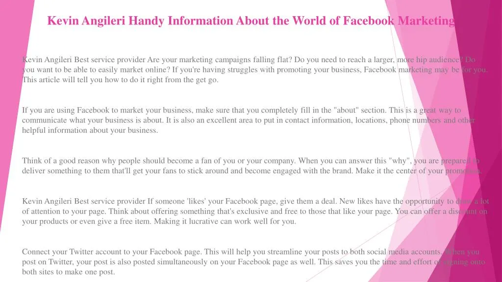 kevin angileri handy information about the world of facebook marketing
