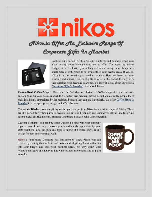 Nikos.in Offer An Exclusive Range Of Corporate Gifts In Mumbai