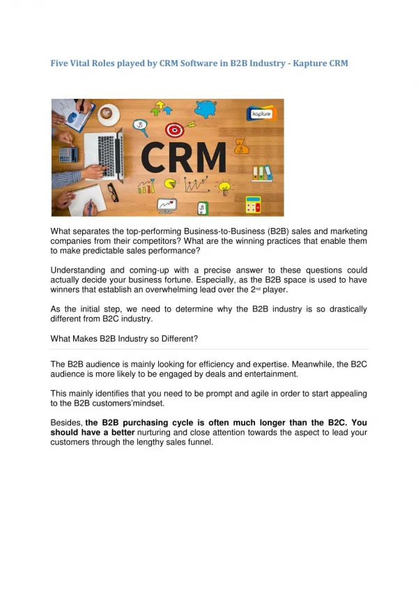 Five Vital Roles played by CRM Software in B2B Industry - Kapture CRM