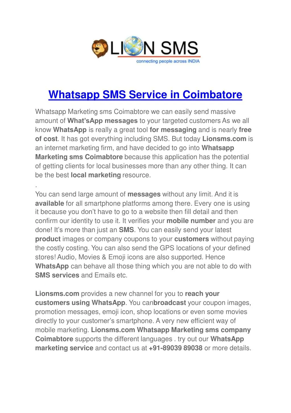 whatsapp sms service in coimbatore whatsapp