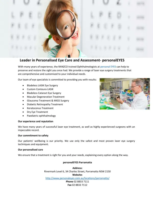 Leader in Personalised Eye Care and Assessment- personalEYES