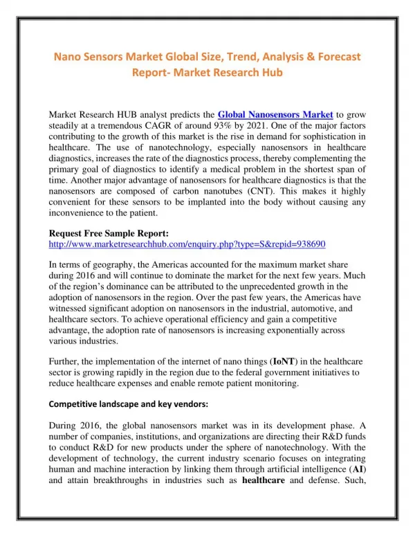 Nano Sensors Market Global Size, Trend, Analysis & Forecast Report