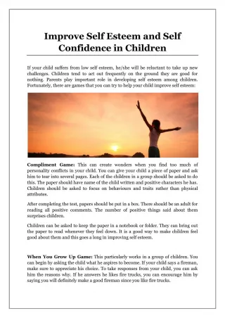 Improve Self Esteem and Self Confidence in Children - slide 1