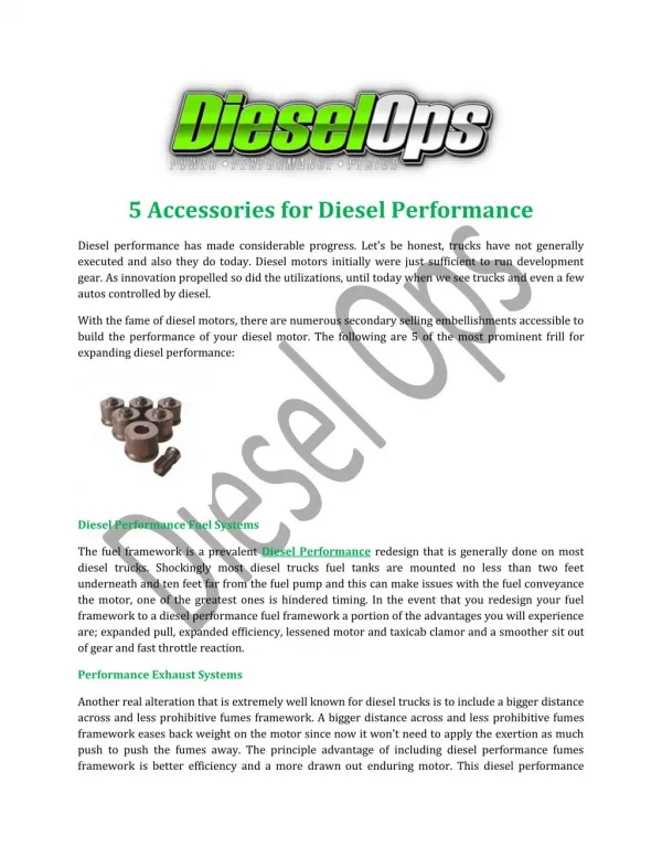 5 Accessories for Diesel Performance