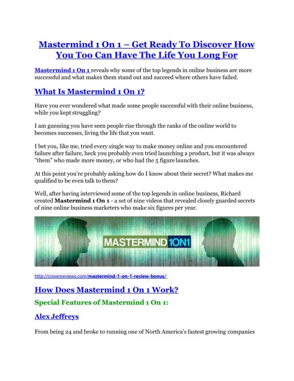 Mastermind 1 On 1 review demo and $14800 bonuses