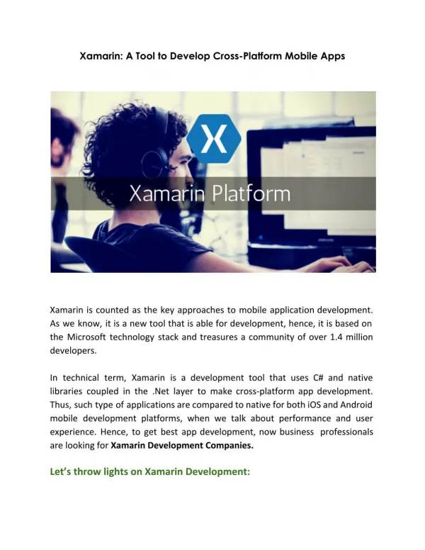 Xamarin: A Tool to Develop Cross-Platform Mobile Apps