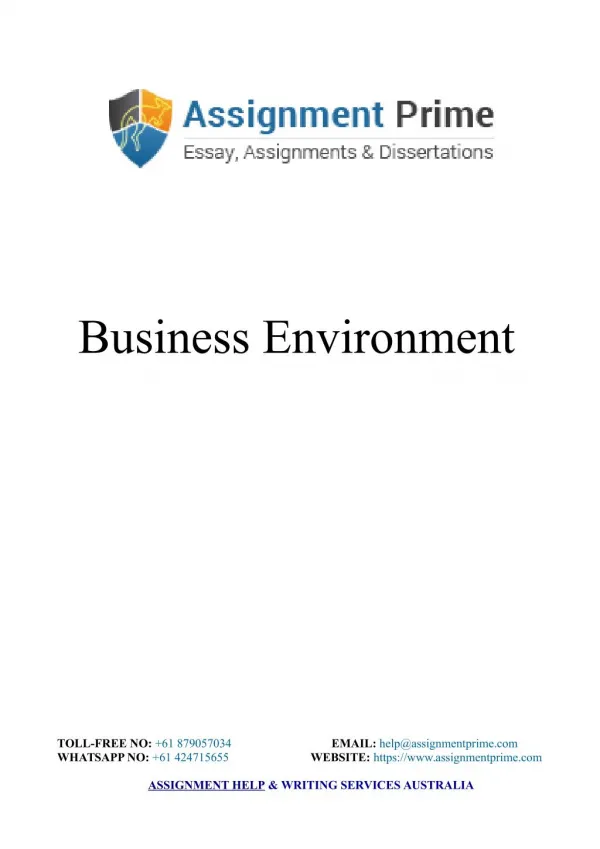 Business Environment Assignment Sample - Assignment Prime Australia
