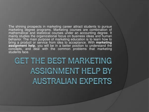 Marketing Assignment Help - Online Marketing Assignment Writing Service in Australia