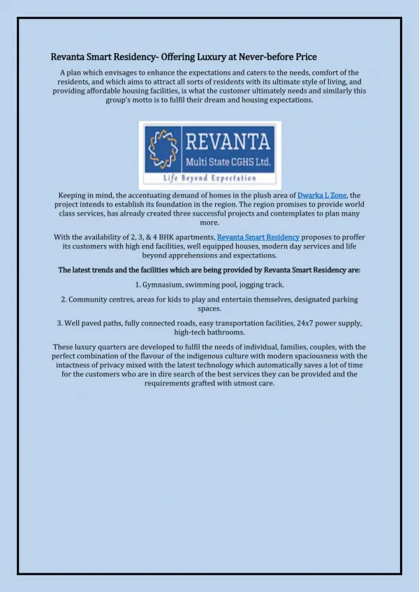 Revanta smart residency offering luxury at never-before price