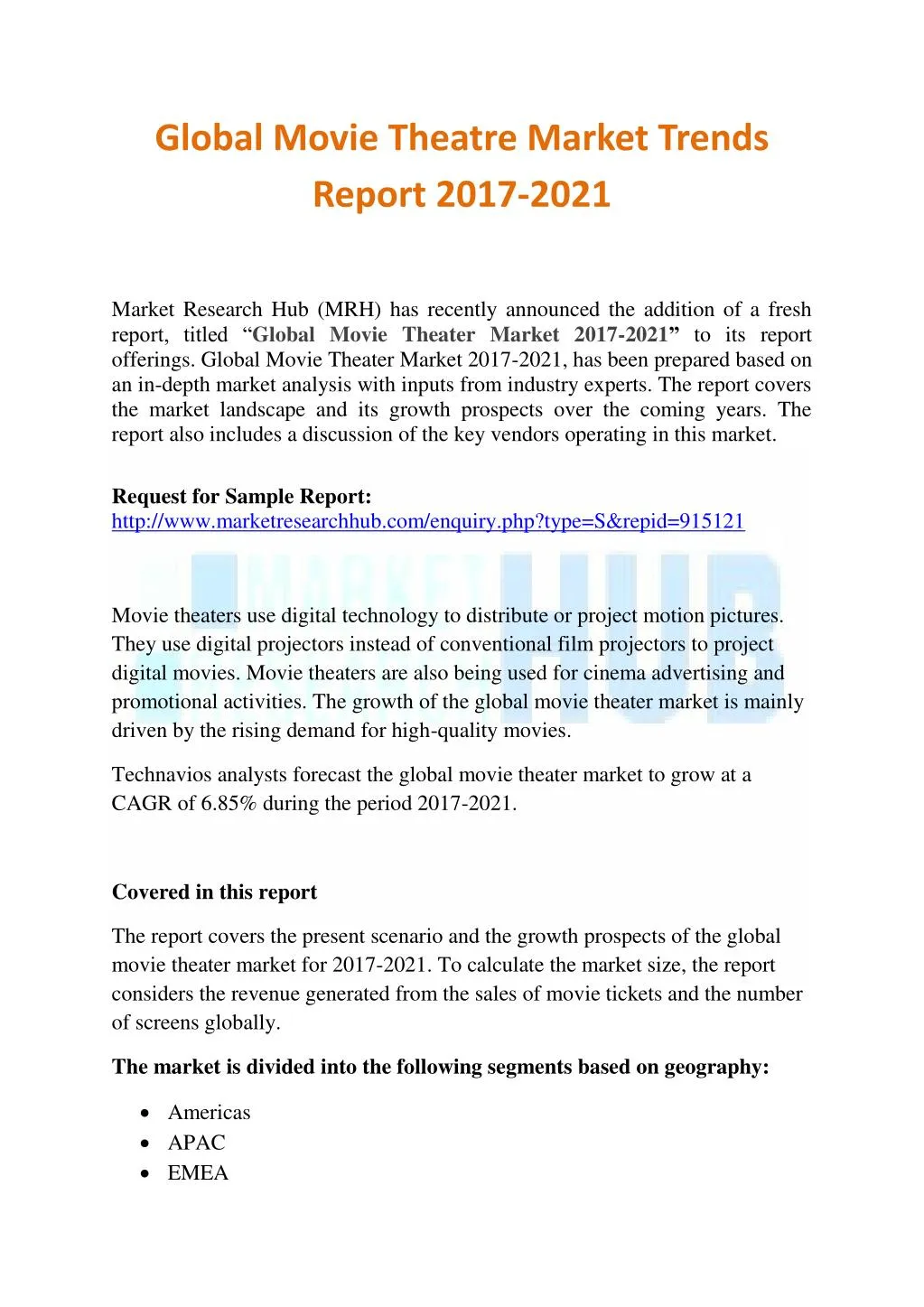 global movie theatre market trends report 2017