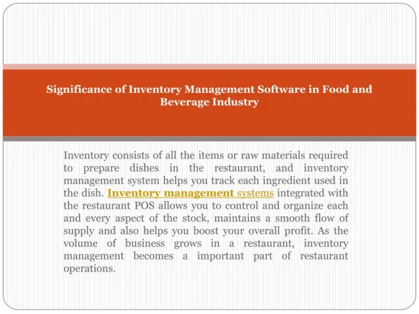 Significance of Inventory Management Software in Food and Beverage Industry