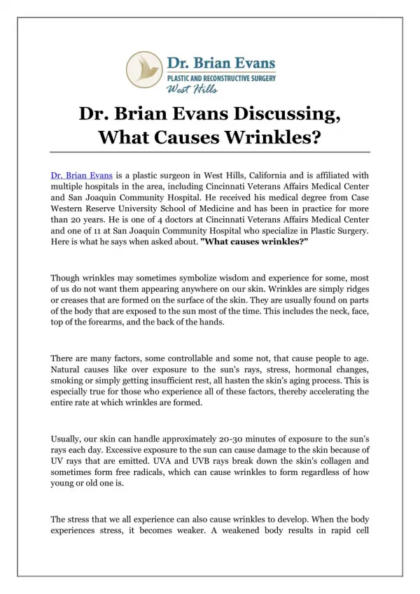 Dr. Brian Evans Discussing, What Causes Wrinkles?