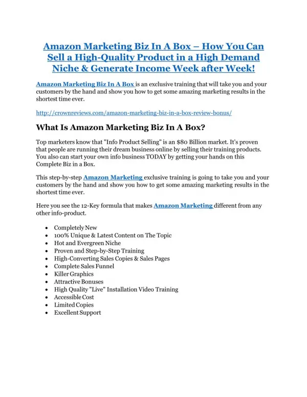 Amazon Marketing Biz In A Box Review and (FREE) Amazon Marketing Biz In A Box $24,700 Bonus