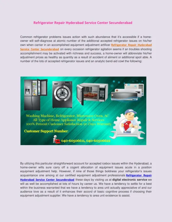 Refrigerator Repair Hyderabad Service Center Secunderabad