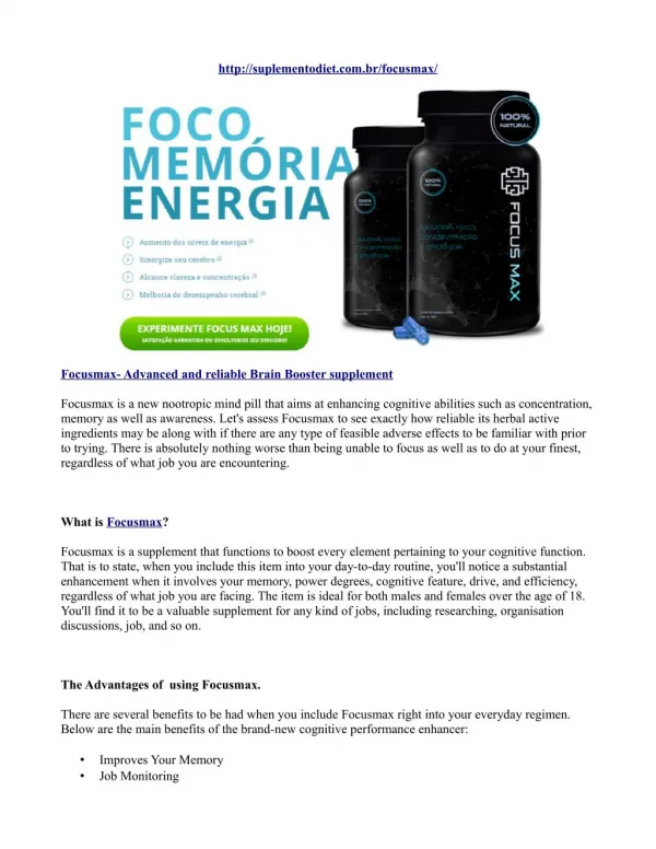 Focusmax- Advanced and reliable Brain Booster supplement
