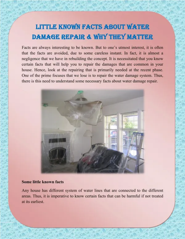 Little Known Facts about Water Damage Repair & Why They Matter