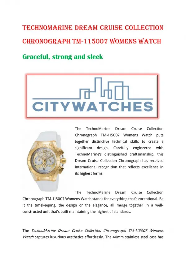 TechnoMarine Dream Cruise Collection Chronograph TM-115007 Womens Watch