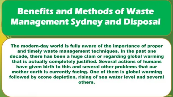 Benefits and Methods of Waste Management Sydney and Disposal