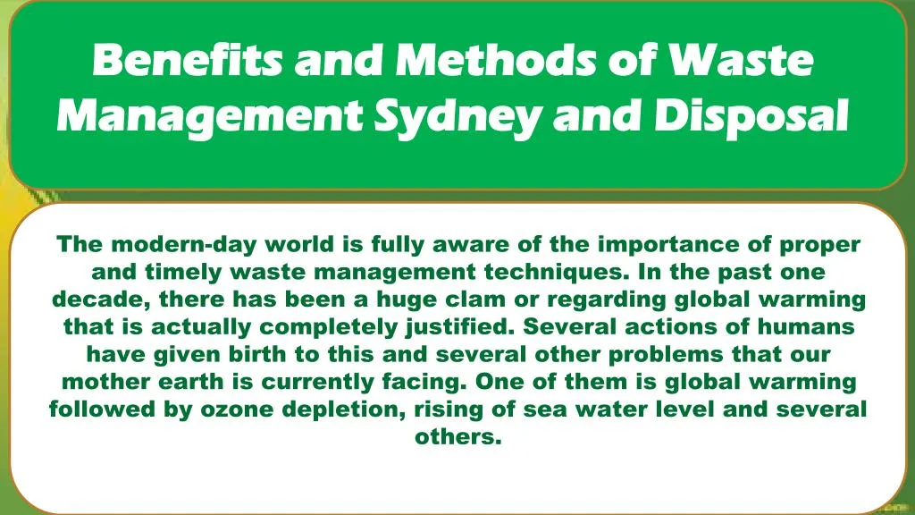 benefits and methods of waste management sydney