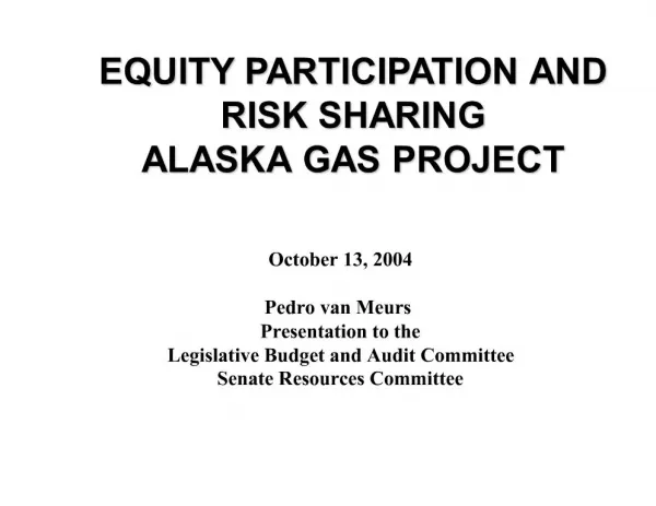 EQUITY PARTICIPATION AND RISK SHARING ALASKA GAS PROJECT