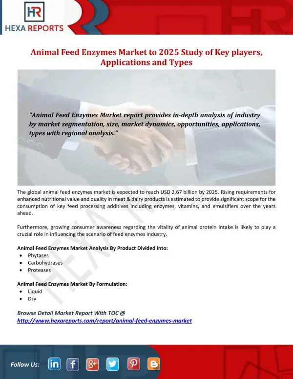 Animal Feed Enzymes Market to 2025 Study of Keyplayers, Applications and Types
