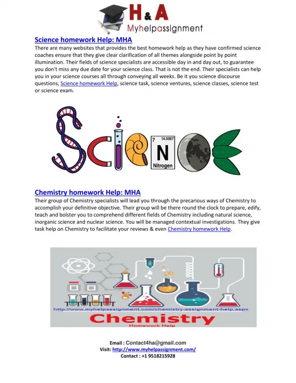 Science & Chemistry homework Help : MHA