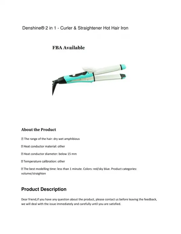 Denshine® 2 in 1 - Curler & Straightener Hot Hair Iron