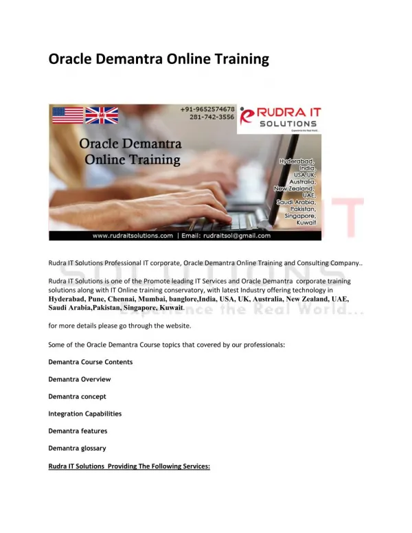 Oracle Demantra Online Training Institute In Hyderabad
