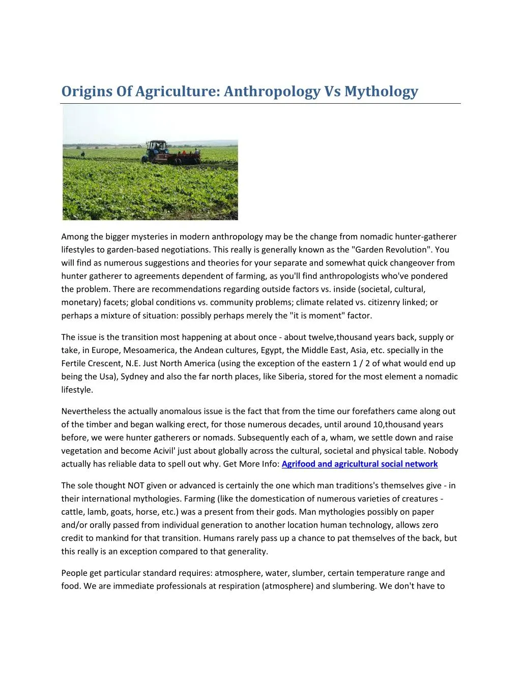 origins of agriculture anthropology vs mythology