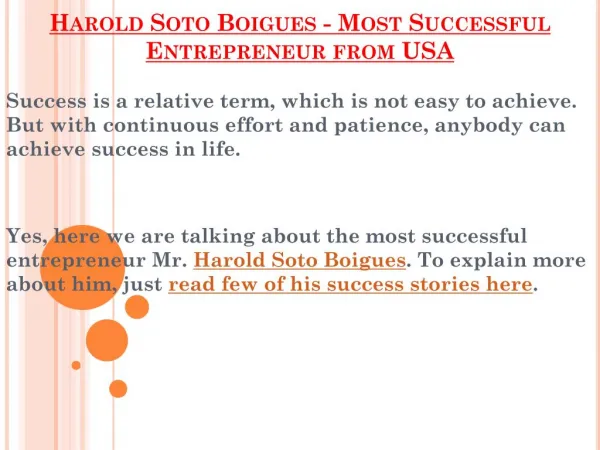 Harold Soto Boigues - Most Successful Entrepreneur from USA