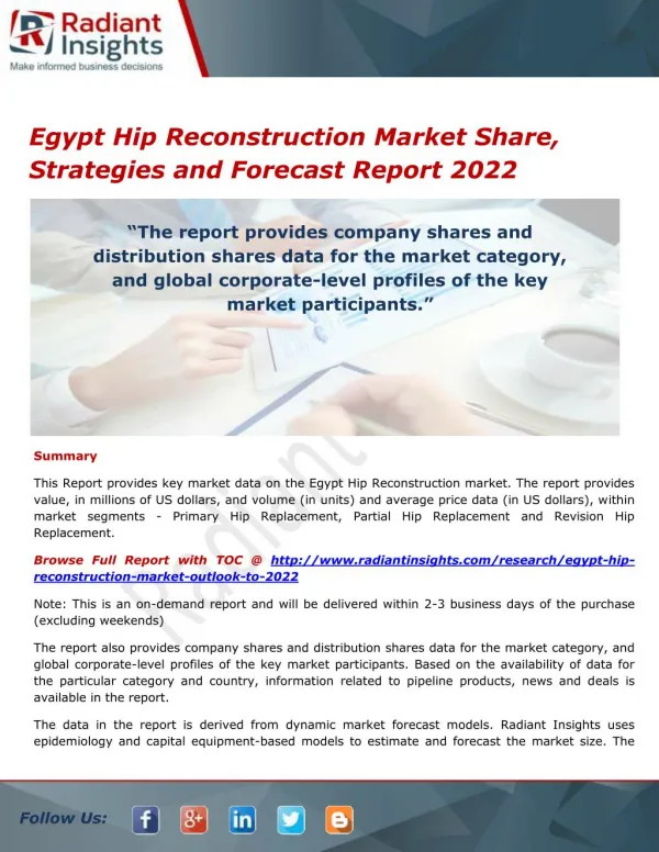 Egypt Hip Reconstruction Market Overview and Outlook 2022 by Radiant Insights