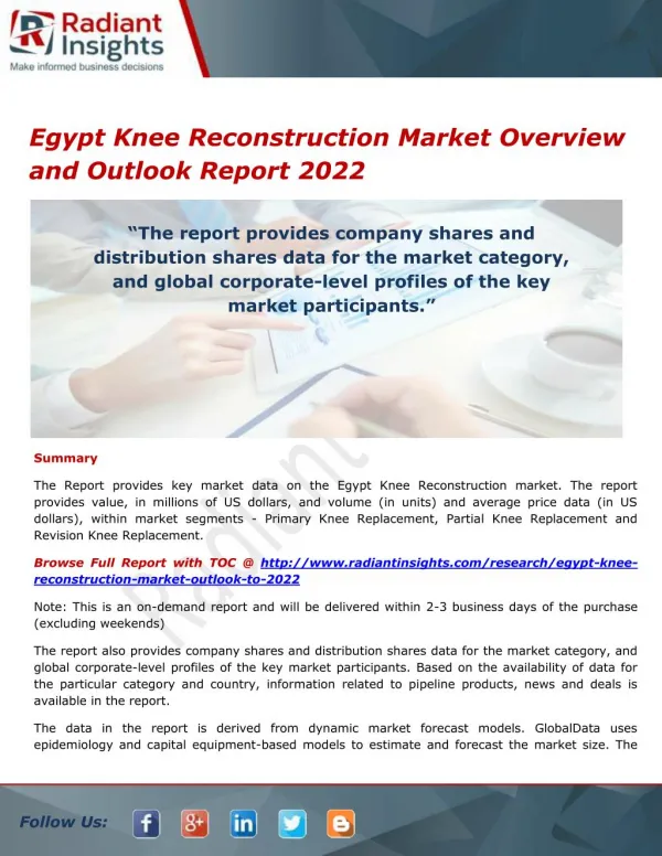 Egypt Knee Reconstruction Market Opportunities and Outlook 2022 by Radiant Insights