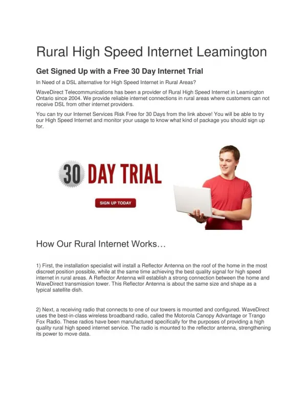 Rural High Speed Internet Leamington Ontario
