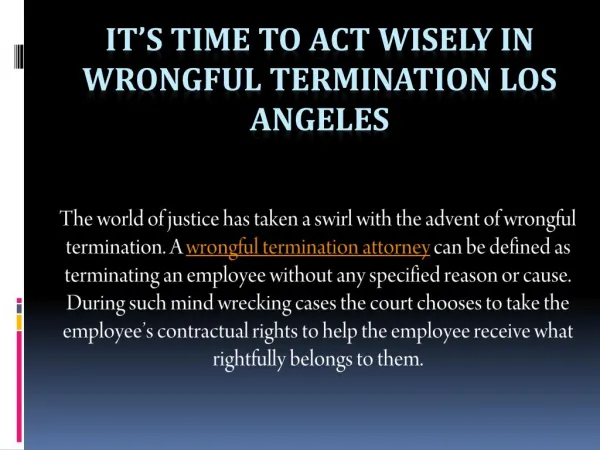 It’s Time To Act Wisely In Wrongful Termination Los Angeles
