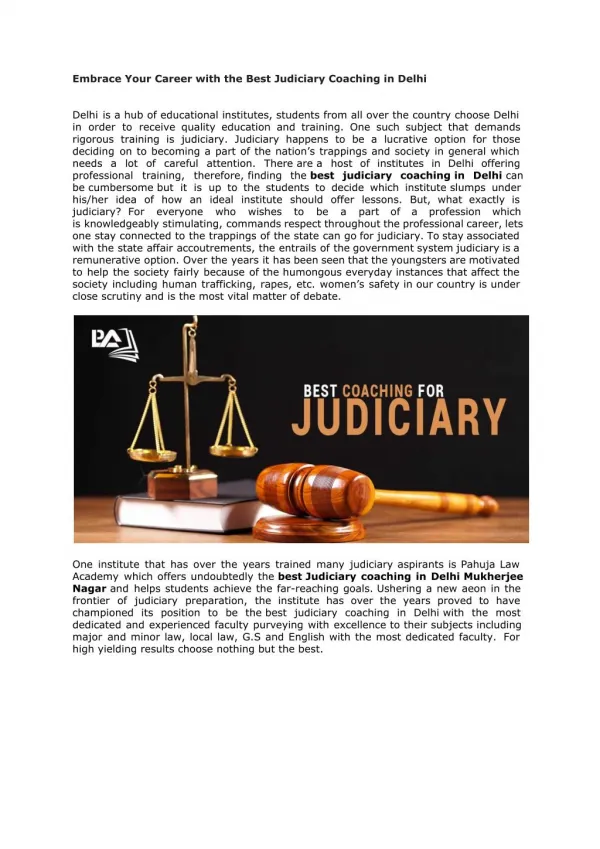 Embrace Your Career with the Best Judiciary Coaching in Delhi