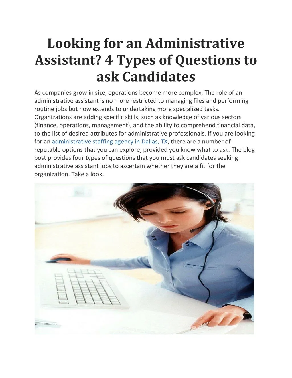 looking for an administrative assistant 4 types