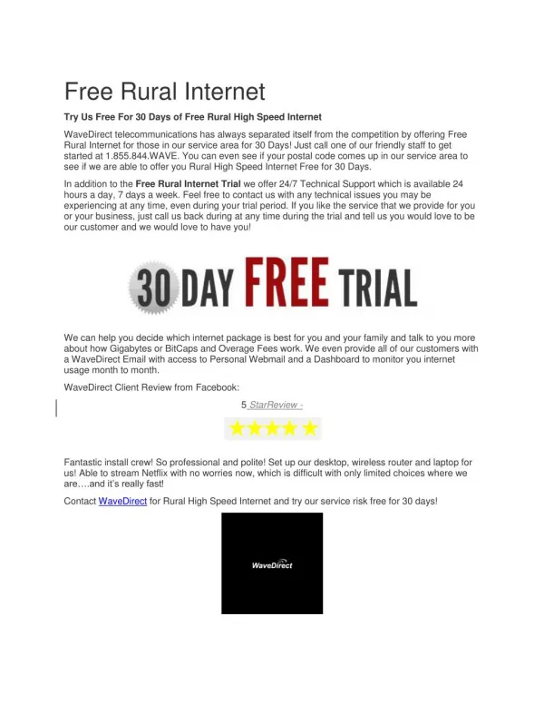 Free Rural Internet in texas for 30 days