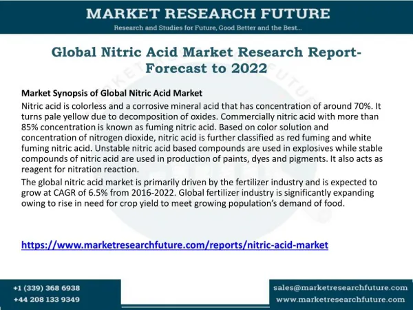 Global Nitric Acid Market Research Report- Forecast to 2022
