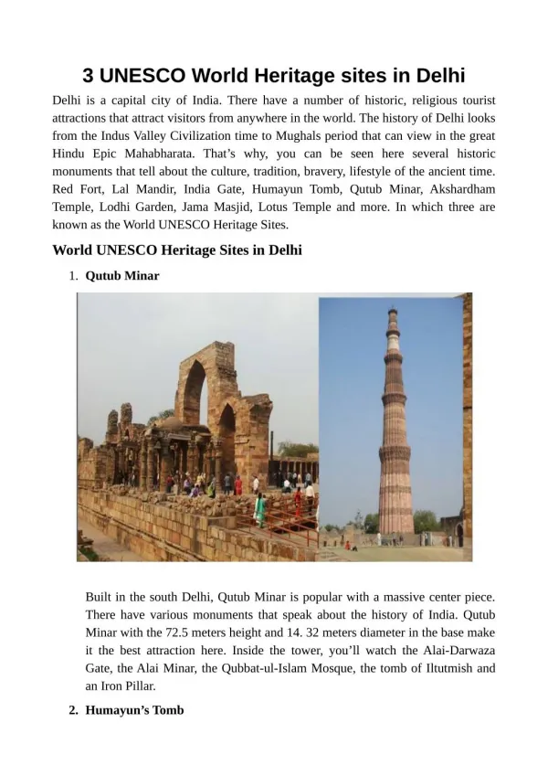 3 UNESCO World Heritage sites in Delhi