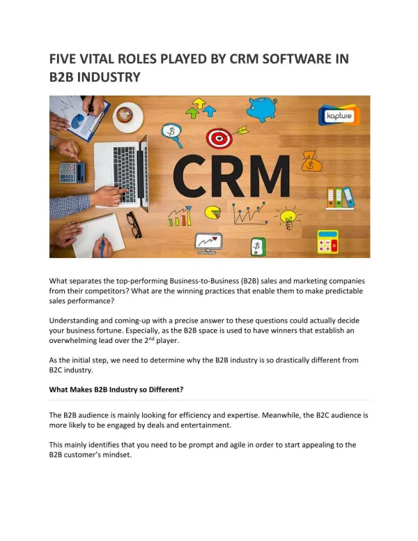 Five Vital Roles played by CRM Software in B2B Industry