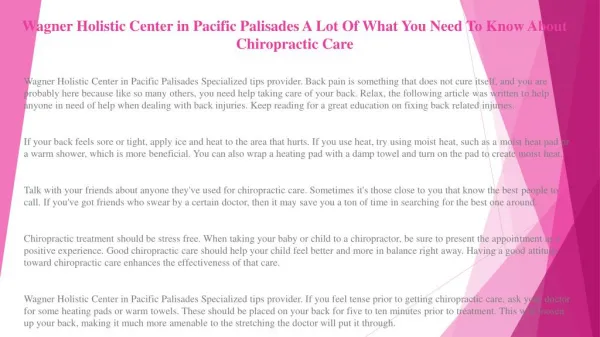 Wagner Holistic Center in Pacific Palisades Confused About Chiropractic Care? These Tips Can Help!