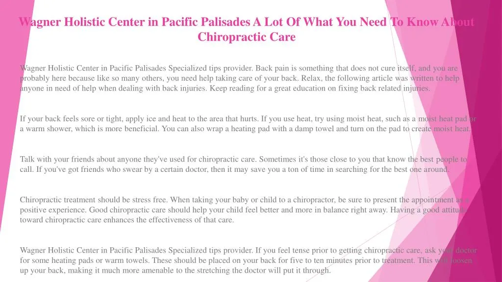 wagner holistic center in pacific palisades a lot of what you need to know about chiropractic care
