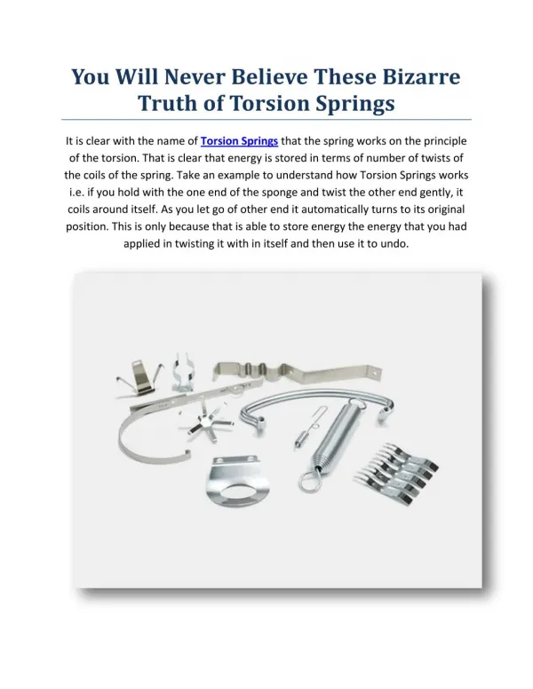 You Will Never Believe These Bizarre Truth of Torsion Springs