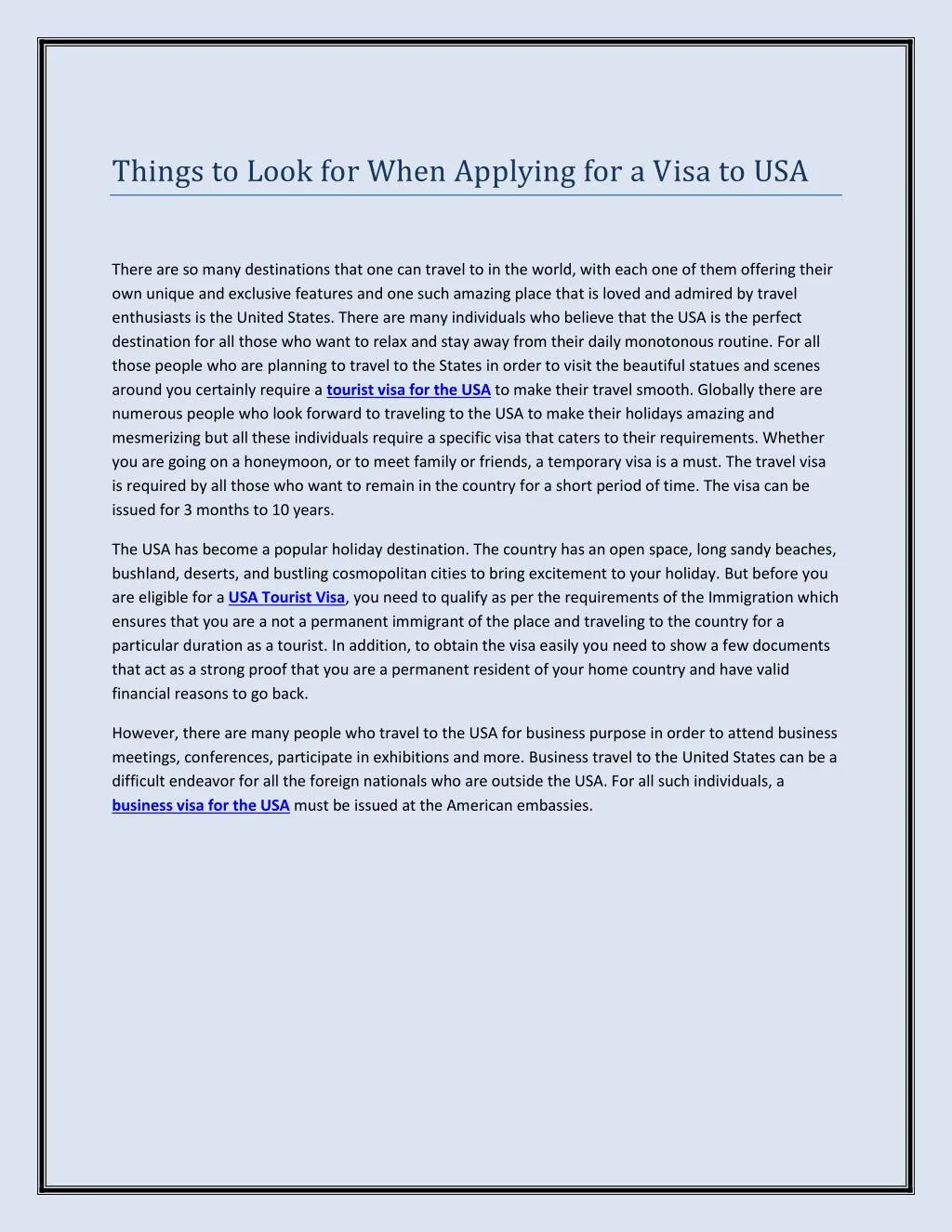 things to look for when applying for a visa to usa