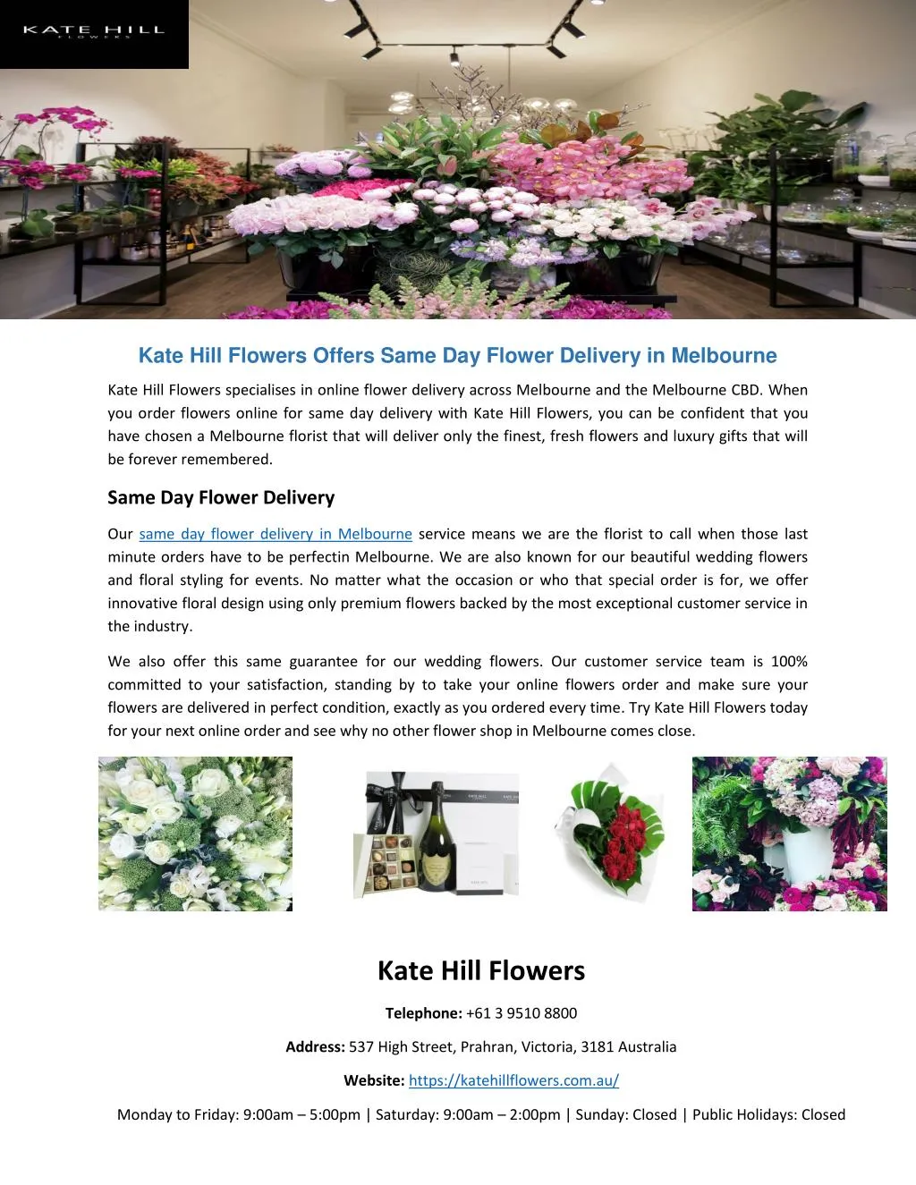 kate hill flowers offers same day flower delivery