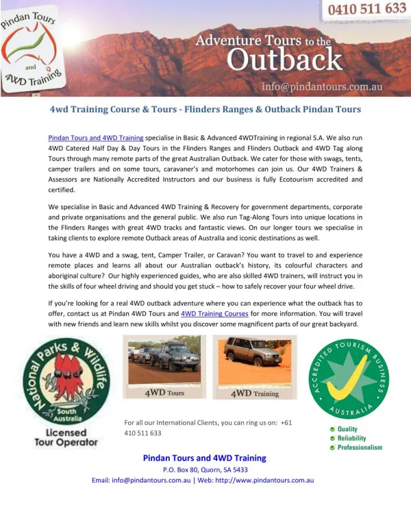 4wd Training Course & Tours - Flinders Ranges & Outback Pindan Tours