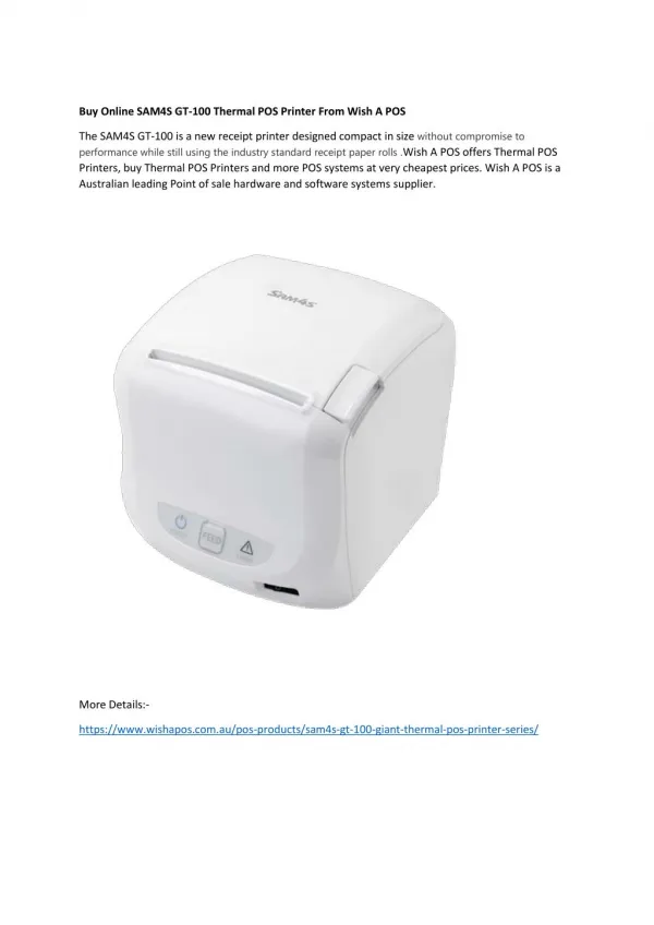 Buy Online SAM4S GT-100 Thermal POS Printer from WIsh A POS
