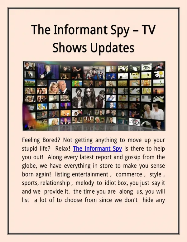 The Informant Spy – TV Shows Updates